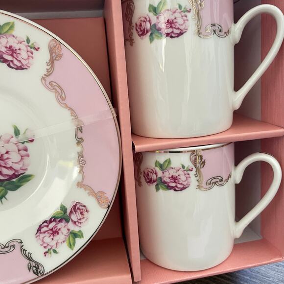 GRACE TEAWARE Spring Pink Floral Set of 4 Porcelain Espresso Cups Saucers NEW - Picture 5 of 10
